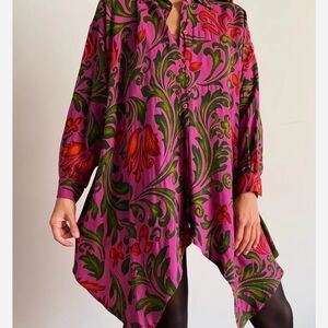 Sportmax Max Mara Floral Botanical Vibrant Viscose And Wool Button Down Shirt